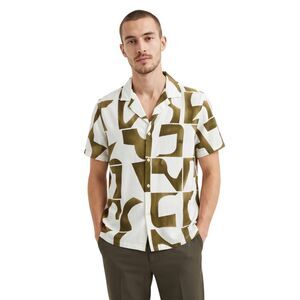 Cactus Man Ricky Singh Mens Brown White Abstract Camp Shirt